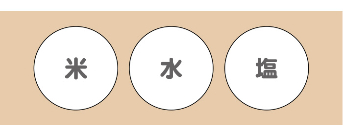 向かって左から
米　水　塩 