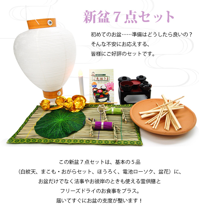 新盆セット 盆提灯 7点基本セット お盆用品 仏壇 仏具 位牌等 各種仏具の通販 メモリアルアートの大野屋 公式オンラインストア